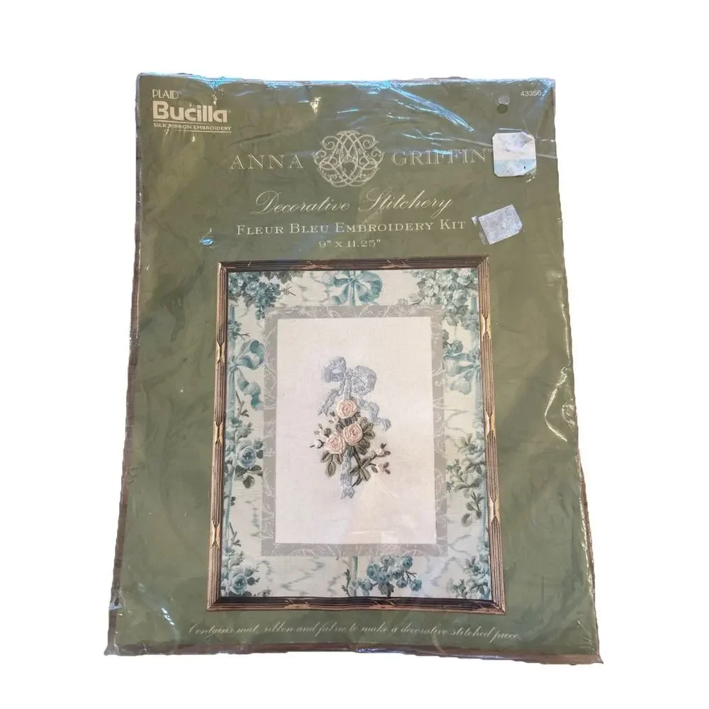 Vintage Bucilla Anna Griffin Silk Ribbon Fleur Bleu Embroidery Kit 43356 NEW‎